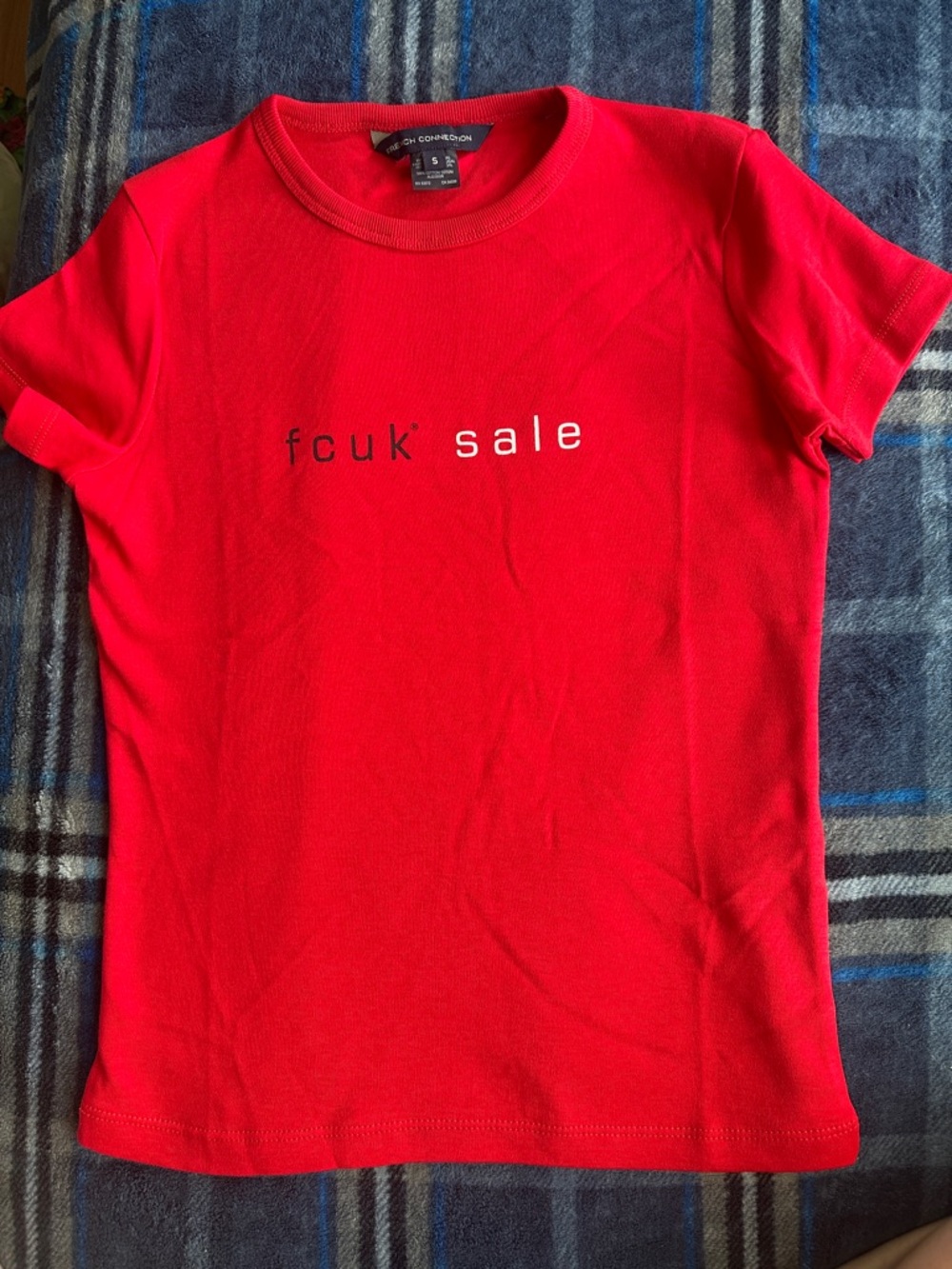 French Connection Red Graphic 'fcuk sale' Short Sleeve Baby Tee size S